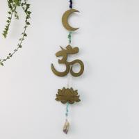 Hanging Ornaments, Wood, with Gemstone & Brass, silver color plated, for home and office & fashion jewelry 460mm 