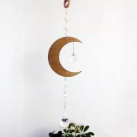 Hanging Ornaments, Wood, with Moonstone & Crystal, Moon, for home and office & fashion jewelry 390mm 
