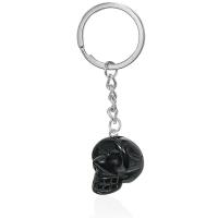 Zinc Alloy Key Chain Jewelry, Natural Stone, with Zinc Alloy, Skull, platinum color plated, fashion jewelry & Unisex 