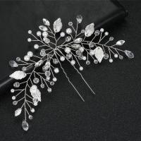 Hair Stick, Iron, with Crystal & Plastic Pearl, fashion jewelry & for woman 