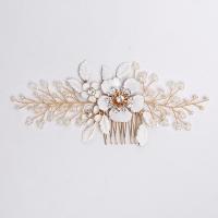 Decorative Hair Combs, Brass, with Shell & Crystal, fashion jewelry & for woman 