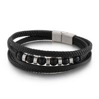 PU Leather Cord Bracelets, with 304 Stainless Steel, Vacuum Ion Plating, vintage & for man 50mm cm 