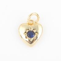 Cubic Zirconia Brass Pendants, with Cubic Zirconia, Heart, gold color plated, DIY 