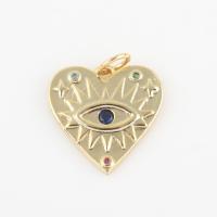 Mode Evil Eye Pendentif, laiton, avec Chips de pierres précieuses, coeur, Placage de couleur d'or, DIY Vendu par PC
