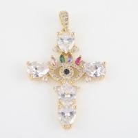 Crystal Brass Pendants, with Cubic Zirconia, Cross, gold color plated, DIY, mixed colors 