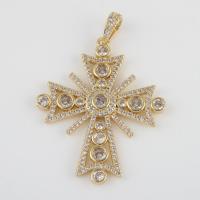Cubic Zirconia Micro Pave Brass Pendant, with Cubic Zirconia, Cross, gold color plated, DIY 