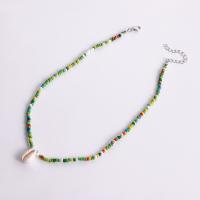 Glass Seed Beads Necklace, Zinc Alloy, with Seedbead & Shell, with 5cm extender chain, Shell, handmade, fashion jewelry & for woman Approx 40 cm 