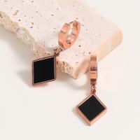 Stainless Steel Leverback Earring, 304 Stainless Steel, with enamel, Rhombus, plated, fashion jewelry & for woman, rose gold color 