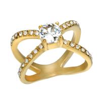 立方のジルコニア ステンレス鋼指のリング, 304ステンレススチール, メッキ, 異なるサイズの選択 & マイクロパヴェジルコニア & 女性用, 金色, 売り手 パソコン