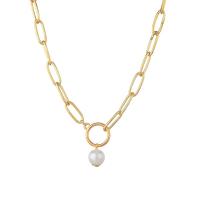 Zinc Alloy Necklace, with Plastic Pearl, plated, for woman, golden 