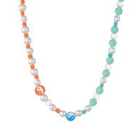 Plastic Pearl Necklace, Zinc Alloy, with Seedbead & Plastic Pearl, plated, for woman, multi-colored 