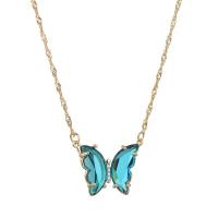 Crystal Zinc Alloy Necklace, with Crystal, Butterfly, plated, micro pave cubic zirconia & for woman 