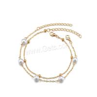 Zinc Alloy Anklet, with Plastic Pearl, plated, 2 pieces & for woman, golden 