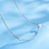 Корень Циркон Микро вымощает Серебряное ожерелье, Серебро 925 пробы, с Shell Pearl, ювелирные изделия моды & инкрустированное микро кубического циркония & Женский, длина:Приблизительно 46 см, продается PC