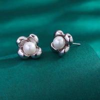 Sterling Silver Stud Earring, argent sterling 925, avec Shell Pearl, bijoux de mode & pour femme Vendu par paire