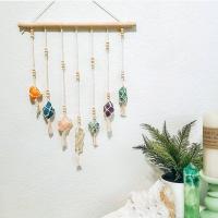 Gemstone Hanging Ornaments, with Wood, for home and office & fashion jewelry, mixed colors, 750mm 