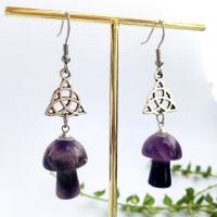 Gemstone Drop Earring, Natural Stone, with Brass & Iron, mushroom, silver color plated, fashion jewelry & for woman 60mm 