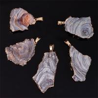 Ice Quartz Agate Pendants, with Brass, irregular, gold color plated, DIY, mixed colors, 28-45x15-30mm [