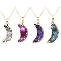 Ice Quartz Agate Pendants, with Brass, Moon, gold color plated, DIY 6-7x20-21mm 
