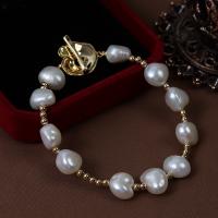 Cultured Freshwater Pearl Brass Bracelet, with Brass, gold color plated, fashion jewelry & for woman, white, 9-10mm Approx 18 cm 