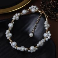 Cultured Freshwater Pearl Brass Bracelet, with Brass, with 3.5cm extender chain, gold color plated, fashion jewelry & for woman, white, 3-4mm,6-7mm Approx 17 cm 