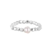 Sterling Silver Finger Ring, 925 Sterling Silver, with Shell Pearl, plated, fashion jewelry & elastic & for woman, 4.3mm 