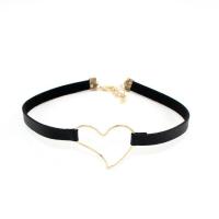 Fashion Choker Necklace, Brass, with leather cord, with 1.97inch extender chain, Heart, plated, fashion jewelry & for woman Approx 12.59 Inch 
