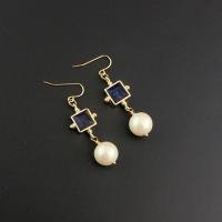 Plastic Pearl Zinc Alloy Earring, with Plastic Pearl, fashion jewelry & micro pave cubic zirconia & for woman, 50mm 