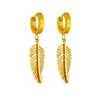 Titanium Steel Earrings, Feather, 18K gold plated, fashion jewelry & for woman, golden, 45mm,25*10mm 