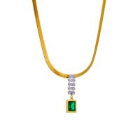 Titanium Steel Jewelry Necklace, with 1.97inch extender chain, 18K gold plated, fashion jewelry & for woman & with rhinestone, golden Approx 15.75 Inch 