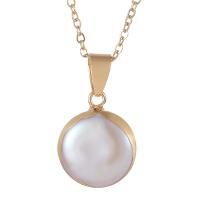 Cultured Freshwater Pearl Brass Pendant, with Freshwater Pearl, gold color plated, DIY, 15.5x15.8 [