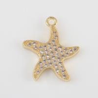 Цирконий (CZ) латунь подвески, Латунь, с кубический цирконий, Морская звезда, плакирован золотом, DIY продается PC