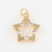 Cubic Zirconia Brass Pendants, with Cubic Zirconia, Star, gold color plated, DIY 