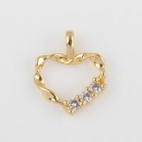 Cubic Zirconia Brass Pendants, with Cubic Zirconia, Heart, gold color plated, DIY 
