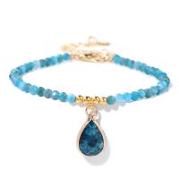 Gemstone Bracelets, Brass, with Natural Stone & Crystal, with 5cm extender chain, plated, fashion jewelry cm 