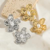 Zinc Alloy Stud Earring, with Plastic Pearl, Flower, plated, fashion jewelry & for woman 