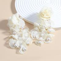 Plastic Stud Earring, Cloth, with Plastic Pearl, Flower, fashion jewelry & for woman 
