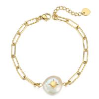 Stainless Steel Chain Bracelets, 304 Stainless Steel, with Resin Pearl, with 4CM extender chain, plated, for woman Approx 17 cm 