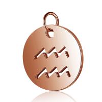 Stainless Steel Pendants, 304 Stainless Steel, 12 Signs of the Zodiac, Vacuum Ion Plating, DIY rose gold color Approx 