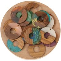 Оригинальные деревянные Кулоны, деревянный, с канифоль, Кольцевая форма, эпоксидная смола, DIY, Много цветов для выбора Приблизительно 50ПК/сумка, продается сумка