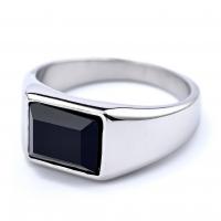 Titanium Steel Finger Ring, with Gemstone, plated & for man 
