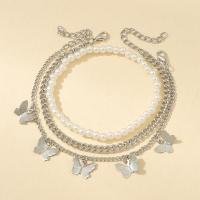 Bracelet de cheville de fer, avec perle de plastique, trois pièces & bijoux de mode & pour femme, Vendu par fixé