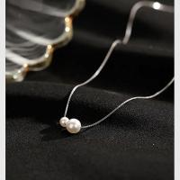 Sterling Silver Jewelry Necklace, 925 Sterling Silver, with Plastic Pearl, with 5cm extender chain, fashion jewelry & for woman, 6mm,4mm Approx 40 cm 