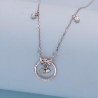 Sterling Silver Jewelry Necklace, 925 Sterling Silver, with 5cm extender chain, Christmas Design & fashion jewelry & bowknot design & for woman & with rhinestone Approx 40 cm 