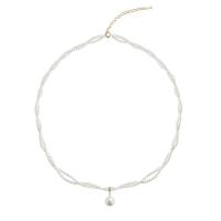 Стеклянные жемчужные ожерелья, Стеклянный жемчуг, с титан, с 5cm наполнитель цепи, Связанный вручную, ювелирные изделия моды & Женский, белый, длина:40 см, продается Strand
