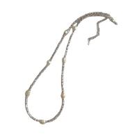 Freshwater Pearl Brass Necklace, with Freshwater Pearl & Zinc Alloy, with 5cm extender chain, silver color plated, fashion jewelry & for woman, two different colored cm 