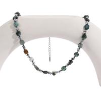 Gemstone Necklaces, Agate, with Natural Stone & Hematite & 304 Stainless Steel, with 5cm extender chain, fashion jewelry & for woman 
