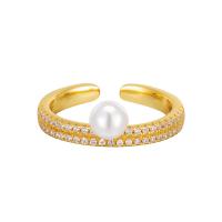 Cubic Zirconia Micro Pave Sterling Silver Finger Ring, 925 Sterling Silver, with Shell Pearl, plated, fashion jewelry & micro pave cubic zirconia & for woman 2.8mm [