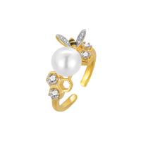 Cubic Zirconia Micro Pave Sterling Silver Finger Ring, 925 Sterling Silver, with Shell Pearl, fashion jewelry & micro pave cubic zirconia & for woman, 8mm [