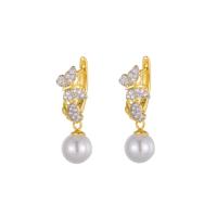 Cubic Zirconia Micro Pave Sterling Silver Earring, 925 Sterling Silver, with Shell Pearl, Butterfly, plated, fashion jewelry & micro pave cubic zirconia & for woman 9.2mm,8mm 
